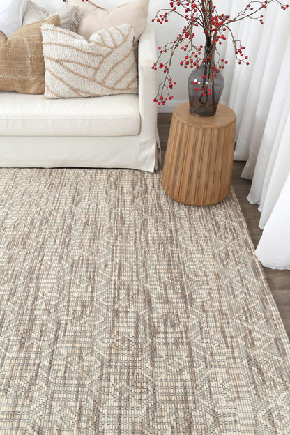 Copacabana Geometric Beige Wool Rug