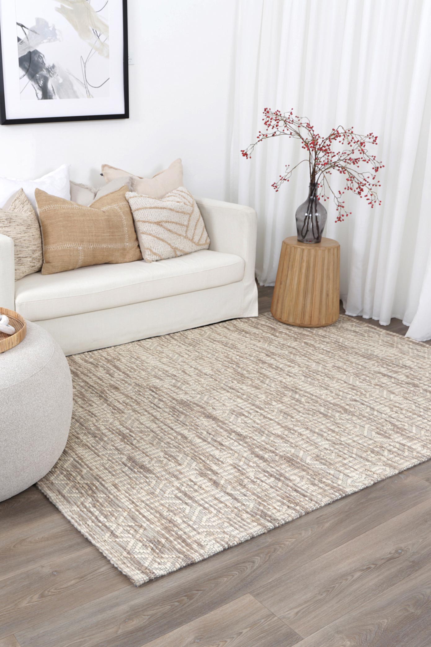 Copacabana Geometric Beige Wool Rug