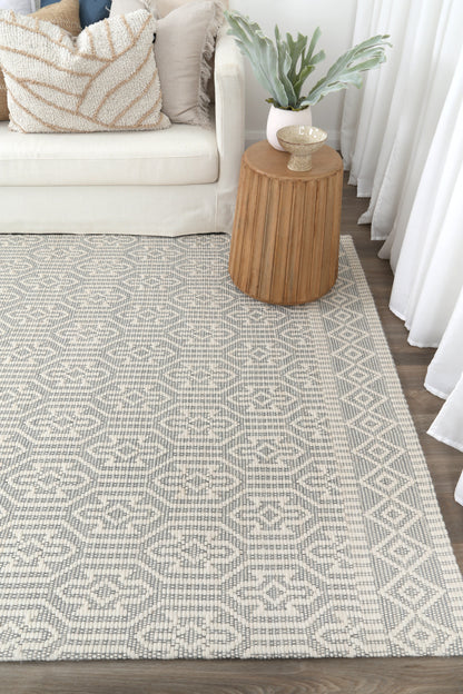 Copacabana Geometric Light Grey Wool Rug