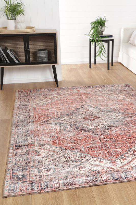 Jezebel Transitional Terracotta Machine Washable Rug