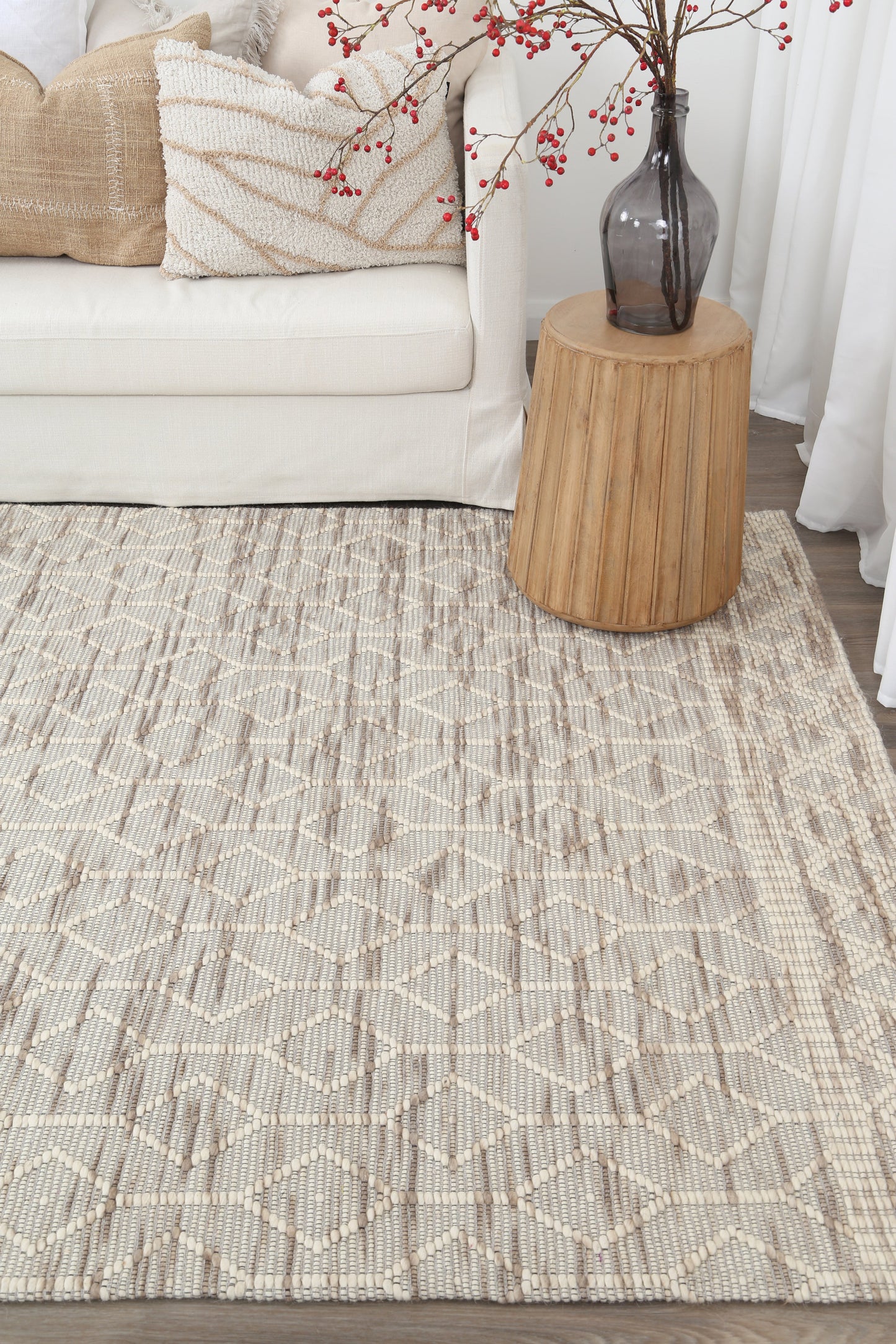 Copacabana Lattice Beige Wool Rug