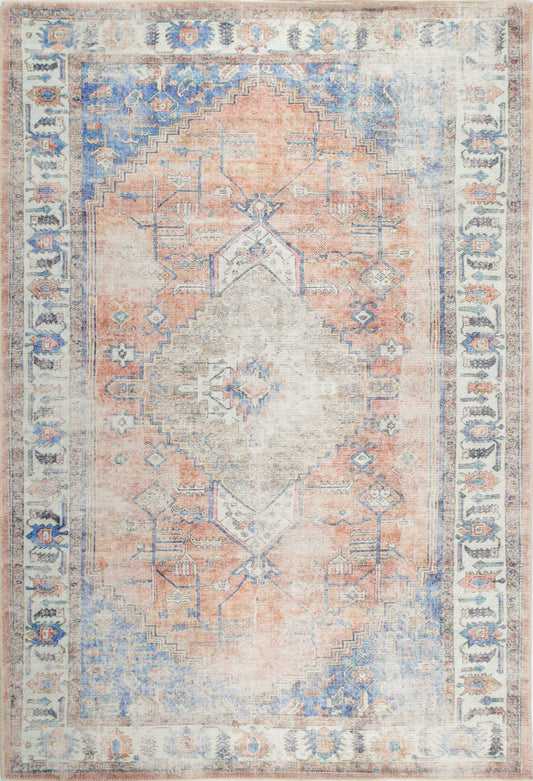 Pissarro Terracotta Blue Washable Rug - VITAL 3163-00