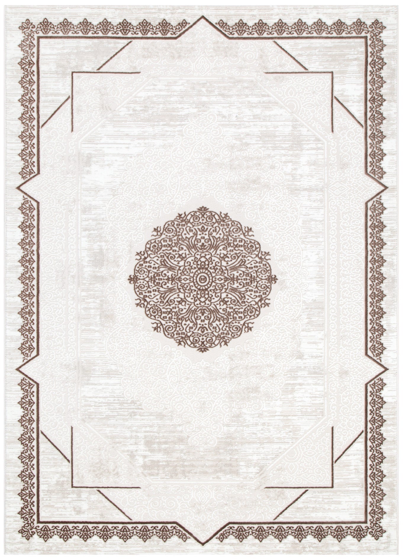 Amalfi Oriental Border Medallion Cream Brown Rug