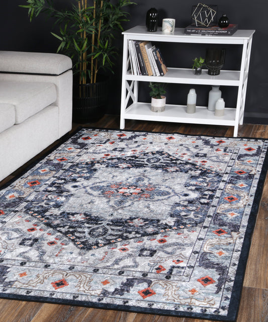 Angelic Navy Medallion Non-Slip In Multi  Rug