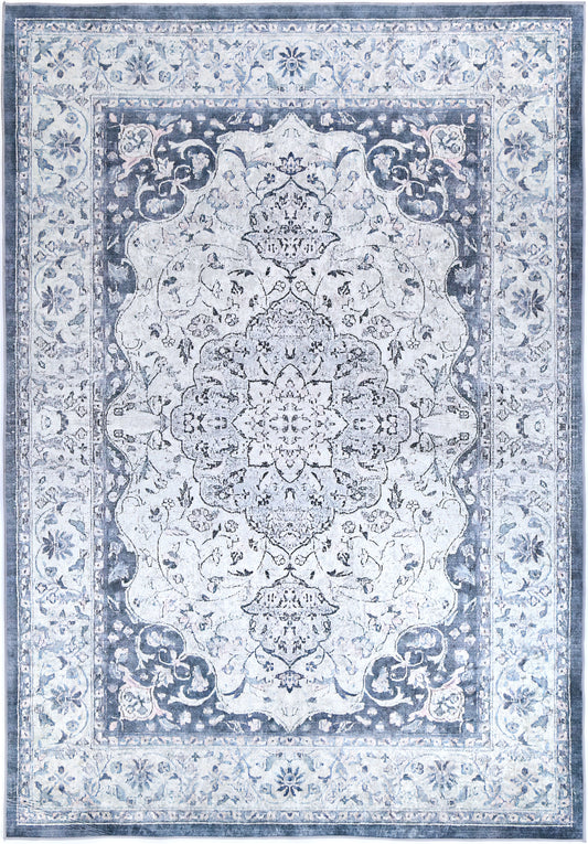 Angelic Medallion Non-Slip In Navy Rug