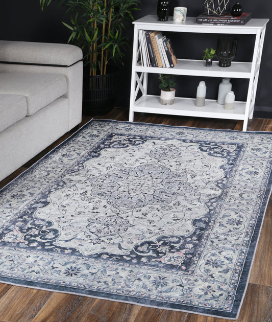 Angelic Medallion Non-Slip In Navy Rug