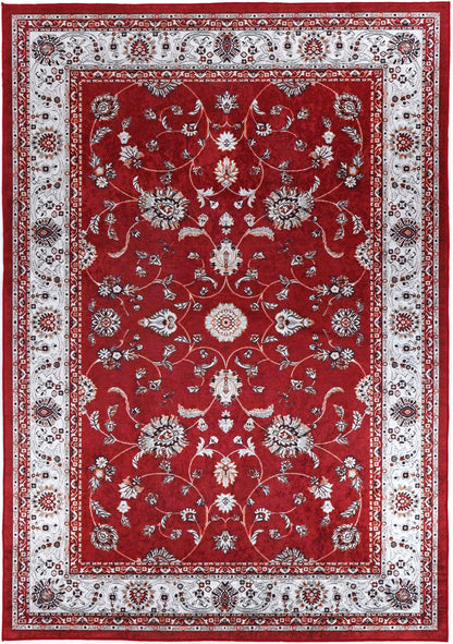 Angelic Traditional Floral Border Red Non-Slip Rug