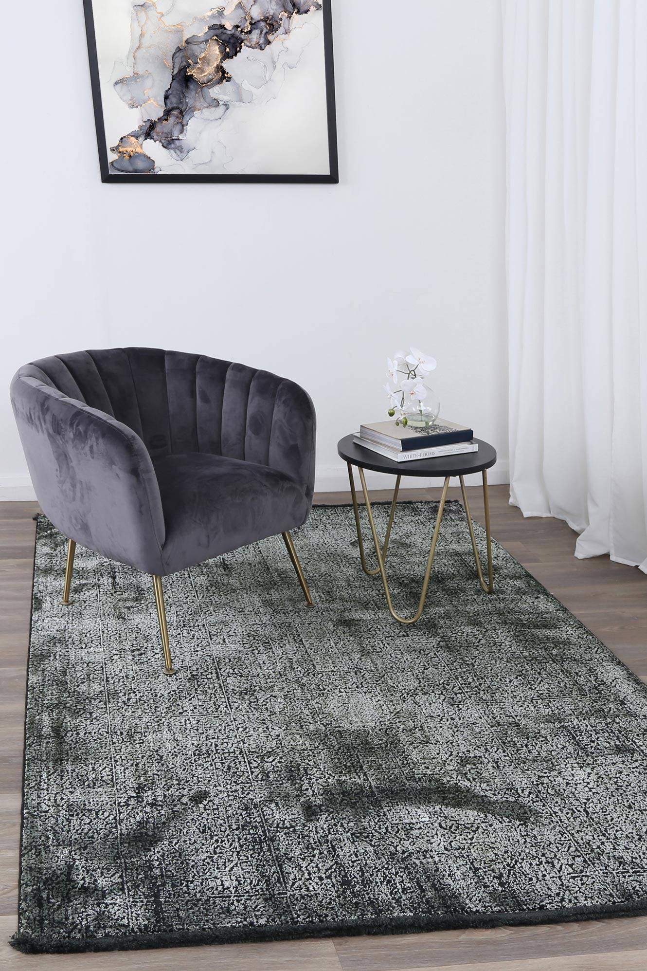 Brooklyn Distressed Oriental Emerald Green Rug