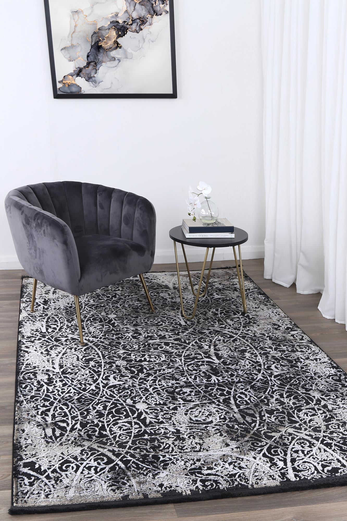 Brooklyn Intricate Floral Pewter Rug