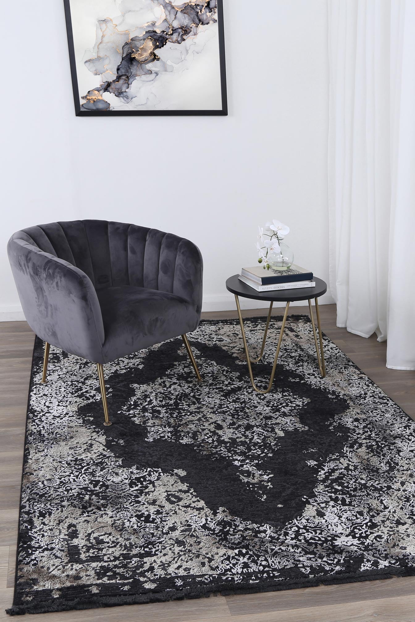 Brooklyn Distressed Medallion Pewter Rug