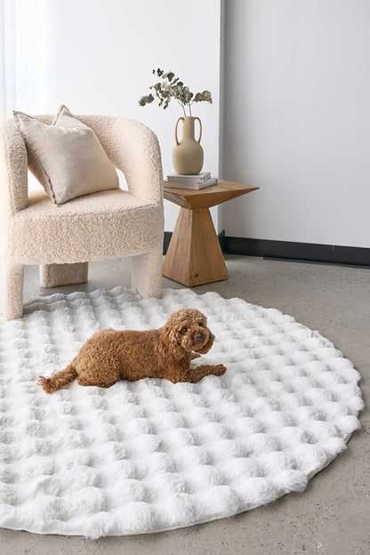 Bubble Round Machine Washable in White Rug