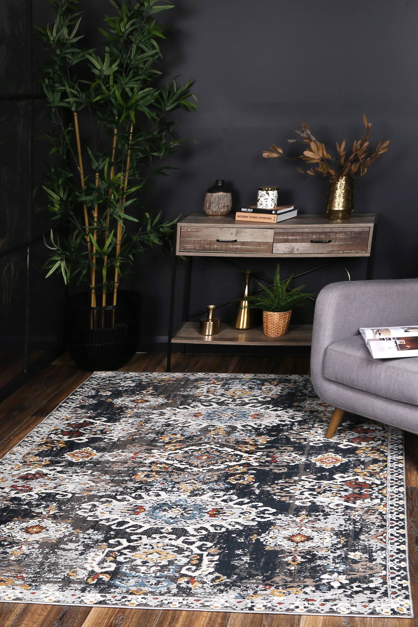 Havana Miramar Contemporary Charcoal & Blue Rug