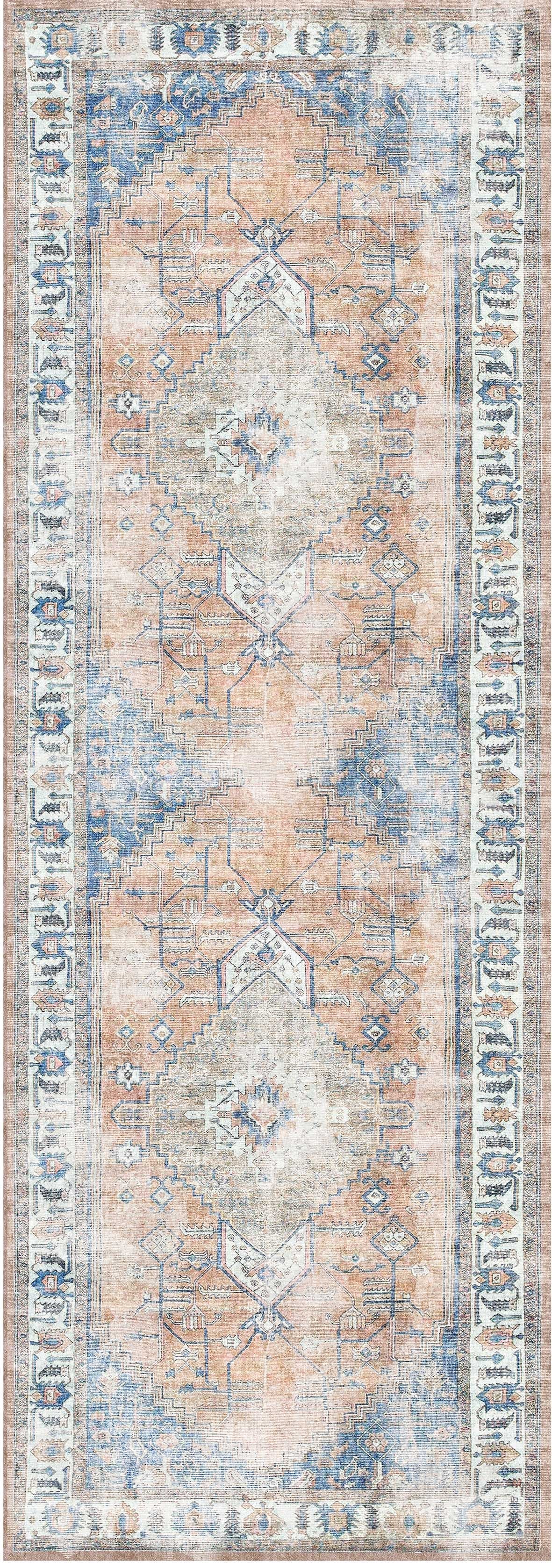 Pissarro Terracotta Blue Washable Runner - VITAL 3163-00