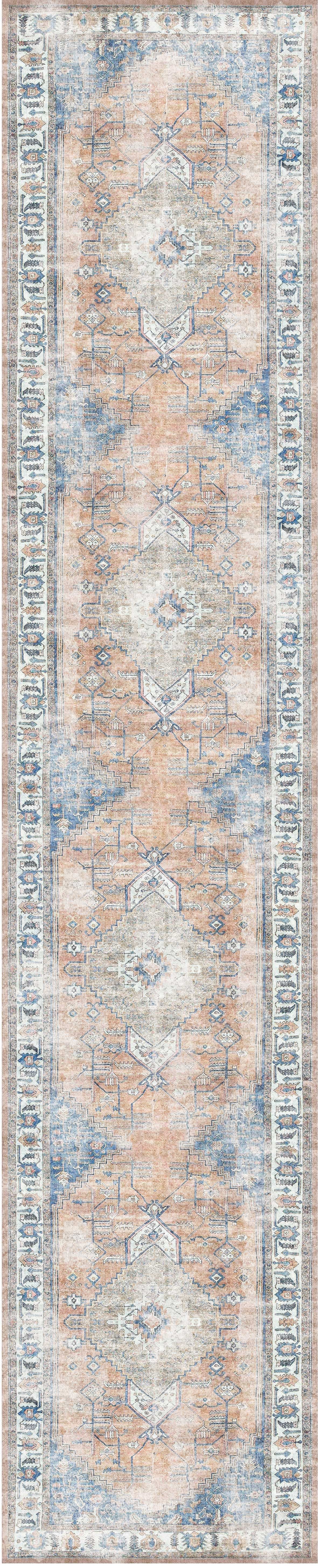 Pissarro Terracotta Blue Washable Runner - VITAL 3163-00