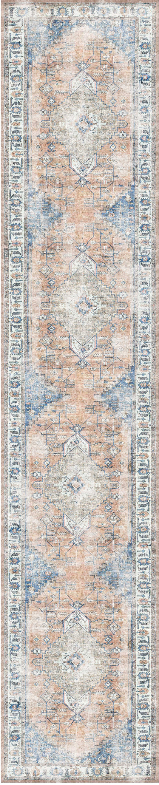 Pissarro Terracotta Blue Washable Runner - VITAL 3163-00