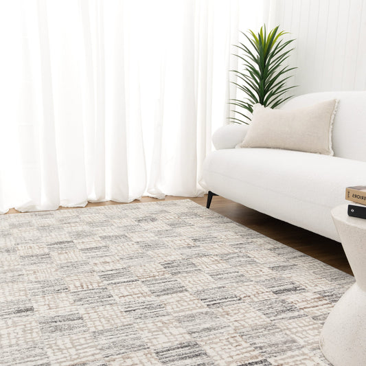 Jade Distressed Checkers in Beige Rug