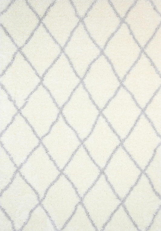 Moroccan Cream and Silver Diamond Rug