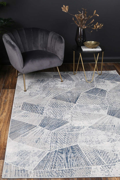 Porto Mason Grey & Blue Geometric Rug