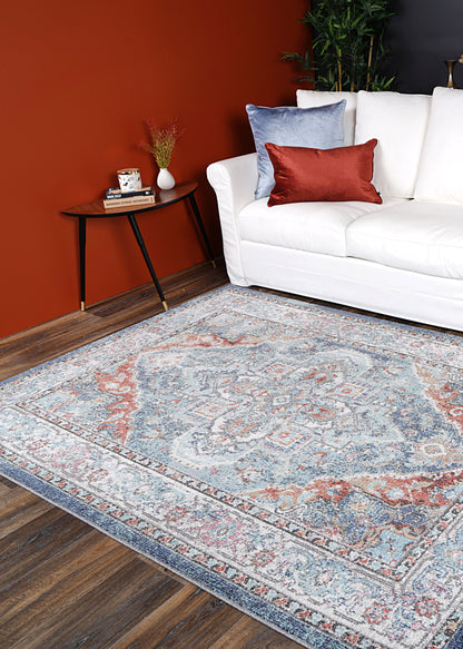 Salsa Maykel Blue & Terracotta In Transitional Rug