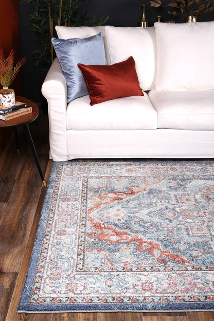 Salsa Maykel Blue & Terracotta In Transitional Rug