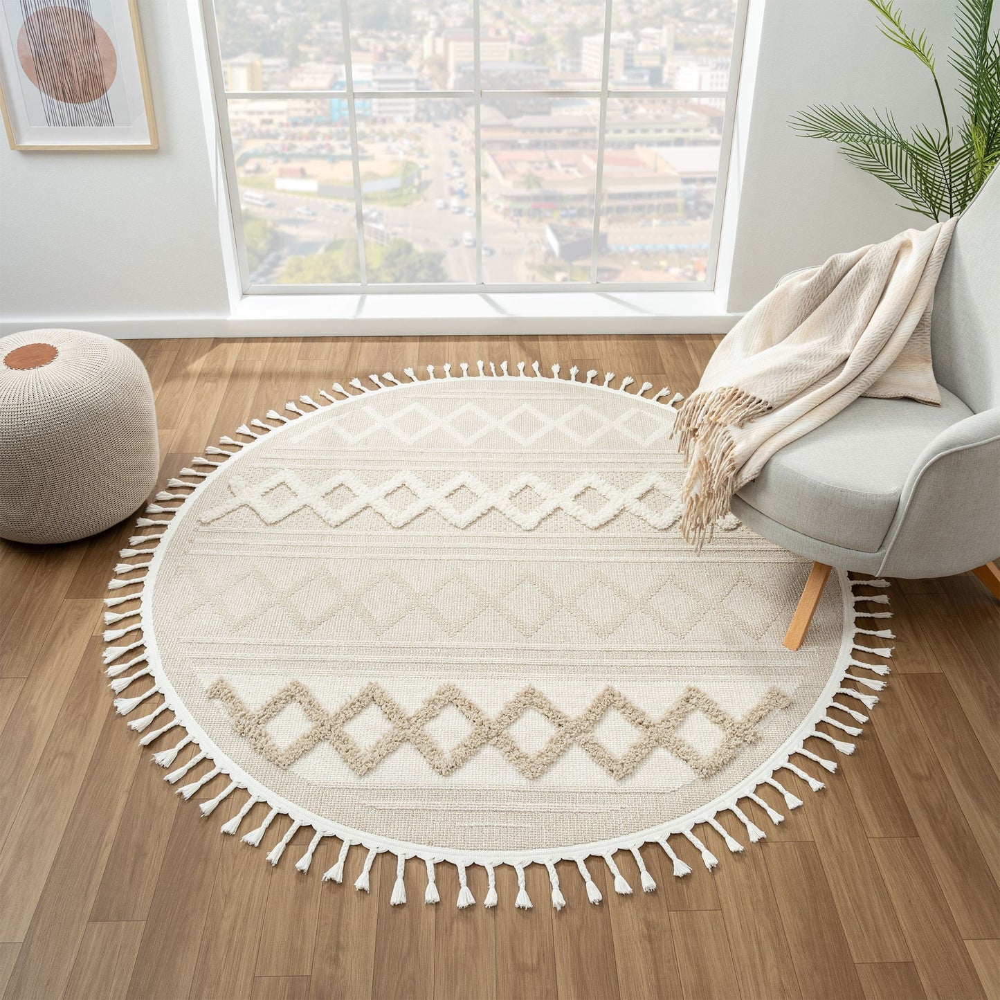 Cottage 542 Fawn in Cream Round Rug