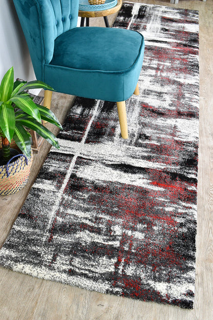 Dahlia 347 In Light Grey & Red : Runner Rug