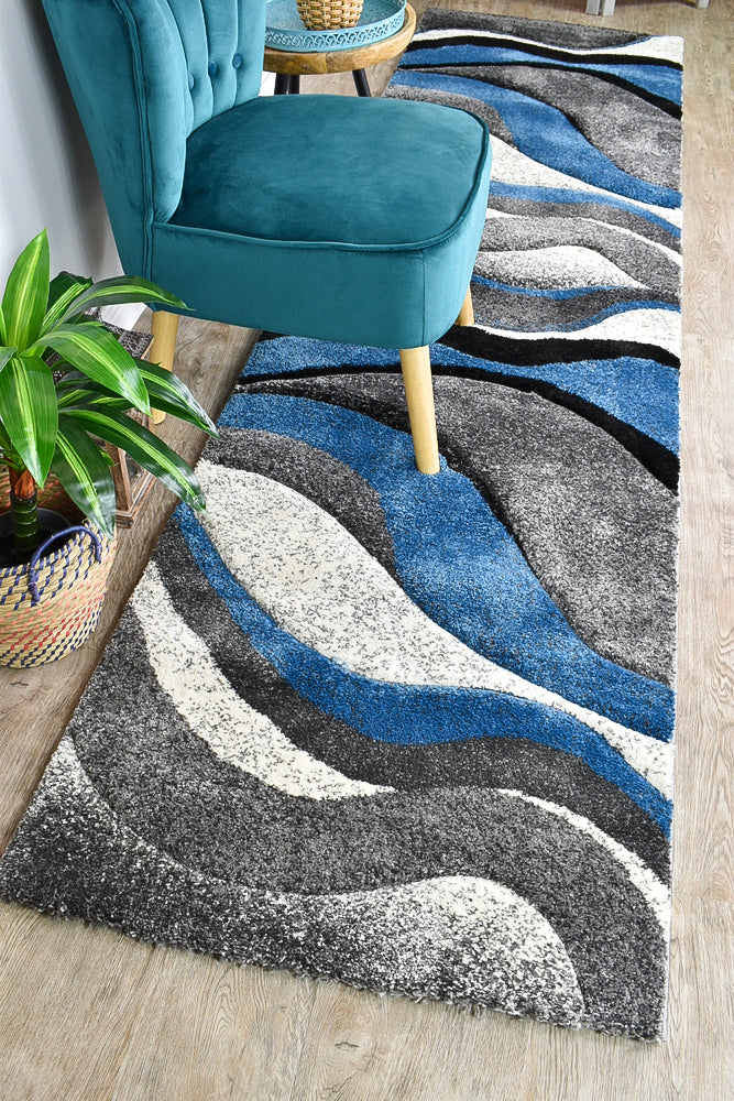 Dahlia 300 In Light Grey & Blue : Runner Rug