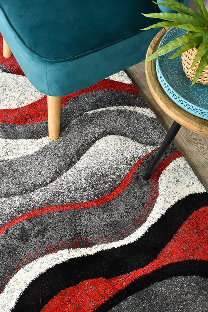 Dahlia 300 In Light Grey & Red : Runner Rug