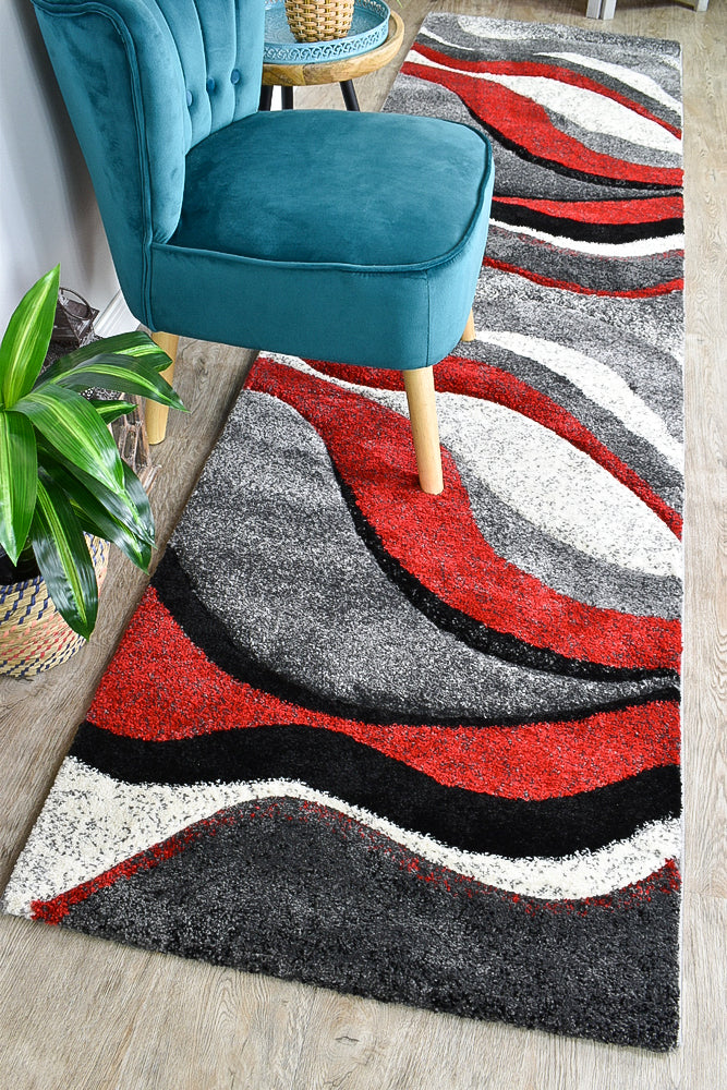 Dahlia 300 In Light Grey & Red : Runner Rug