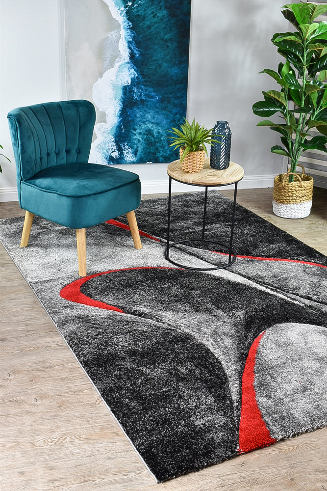 Dahlia 37 in Dark Grey & Red Rug