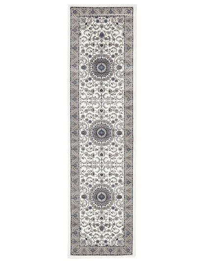 Sydney Medallion Runner White With Beige Border Runner Rug