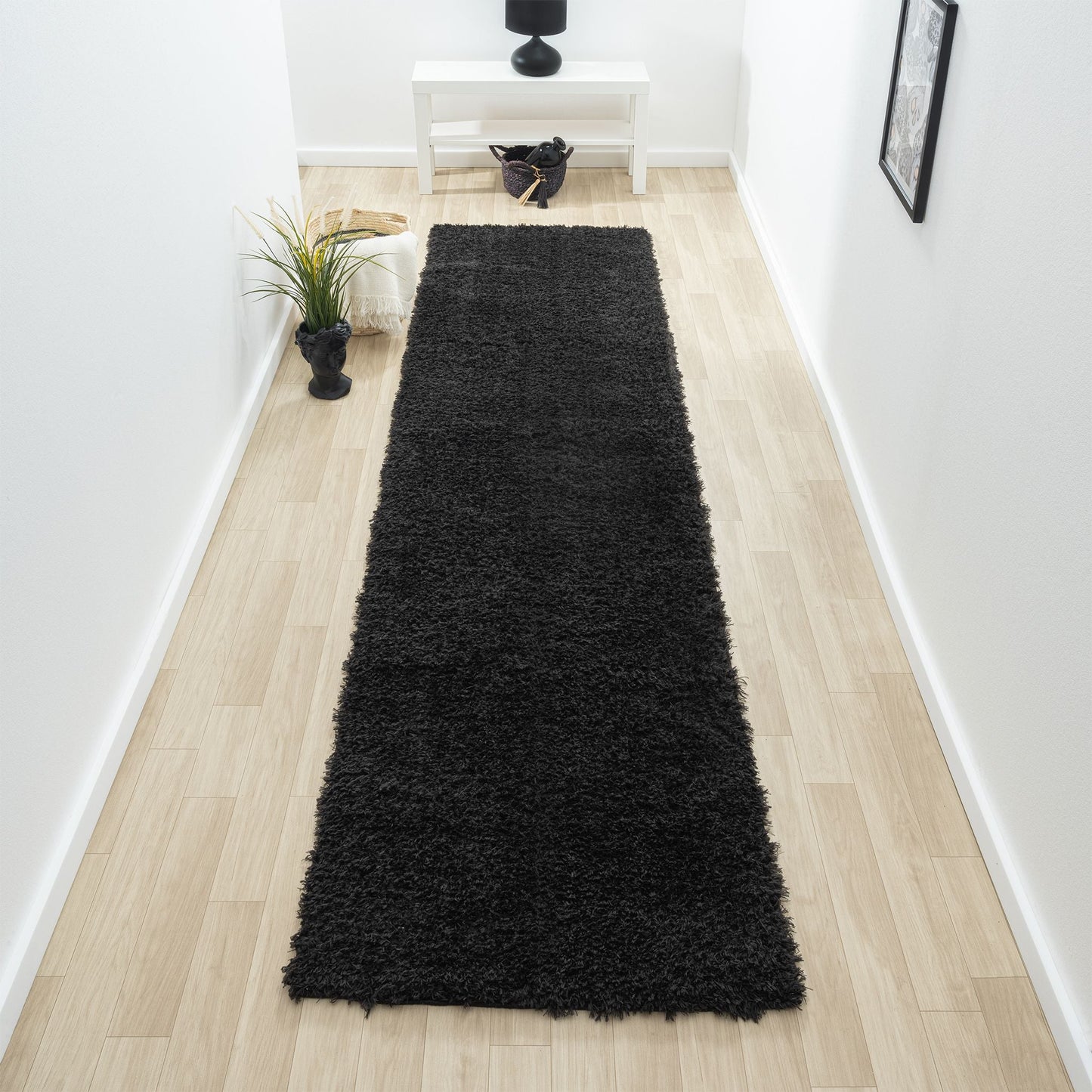 Fleecy 397 Ebony In Black : Runner Rug