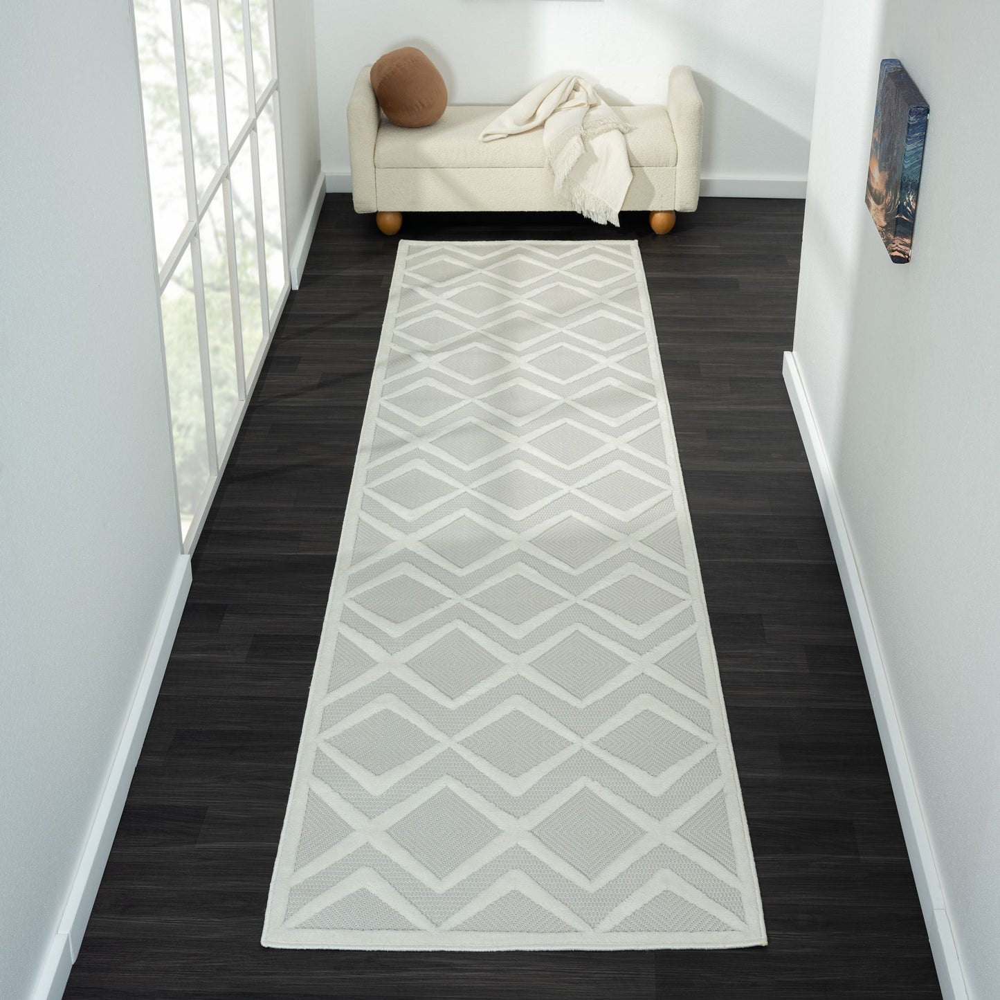 Calm 417 Pearl In White : Runner Rug